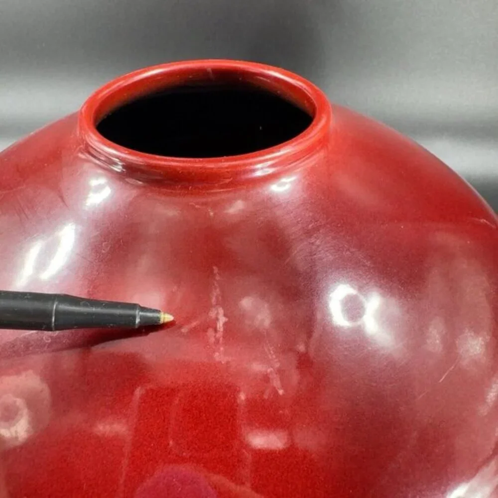 Pier 1‎ Amano German Pottery Oval Red Glazed Vase Vessel Made In Germany Ceramic